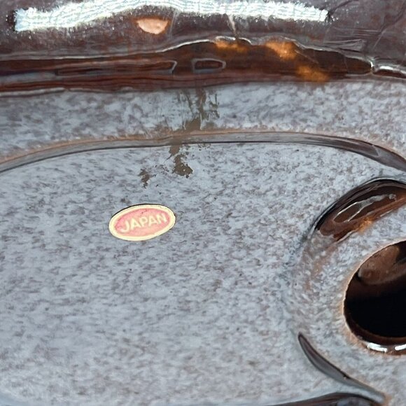 Florida Dolphin Kissing Ashtray Mid Century Retro Brown Glazed Pottery Japan - Picture 8 of 8